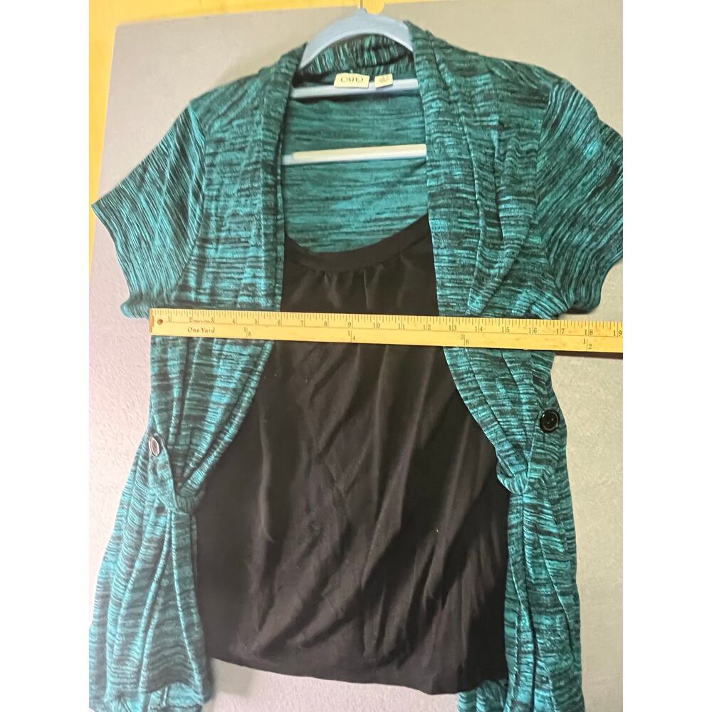 Cato Space Dye Teal Short Sleeve Cardigan Top Set Size L - Picture 2 of 7